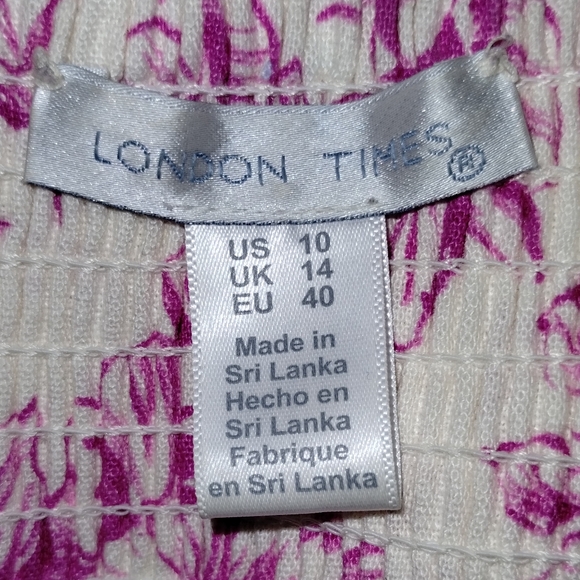 LONDON TIMES Pink and Cream Print Dress sz 10 Linen Blend - Picture 3 of 17
